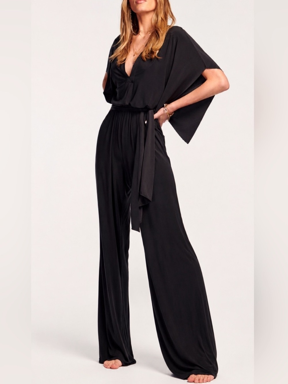 NWT Ramy Brook Deborah Black Draped Keyhole Jumpsuit - Size XL (Fits Size 16)